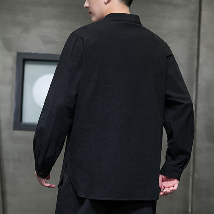 Camicia da uomo a maniche lunghe Buddha Stones con colletto alto e comoda camicia in cotone e lino - image 15