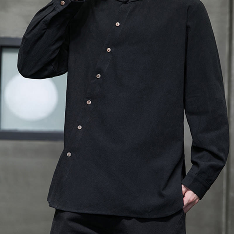 Camicia da uomo a maniche lunghe Buddha Stones con colletto alto e comoda camicia in cotone e lino - image 19