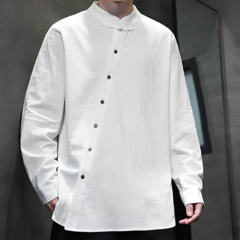 Camicia da uomo a maniche lunghe Buddha Stones con colletto alto e comoda camicia in cotone e lino - image 4