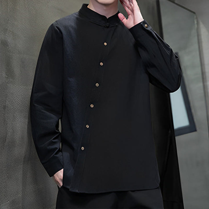 Camicia da uomo a maniche lunghe Buddha Stones con colletto alto e comoda camicia in cotone e lino - image 18