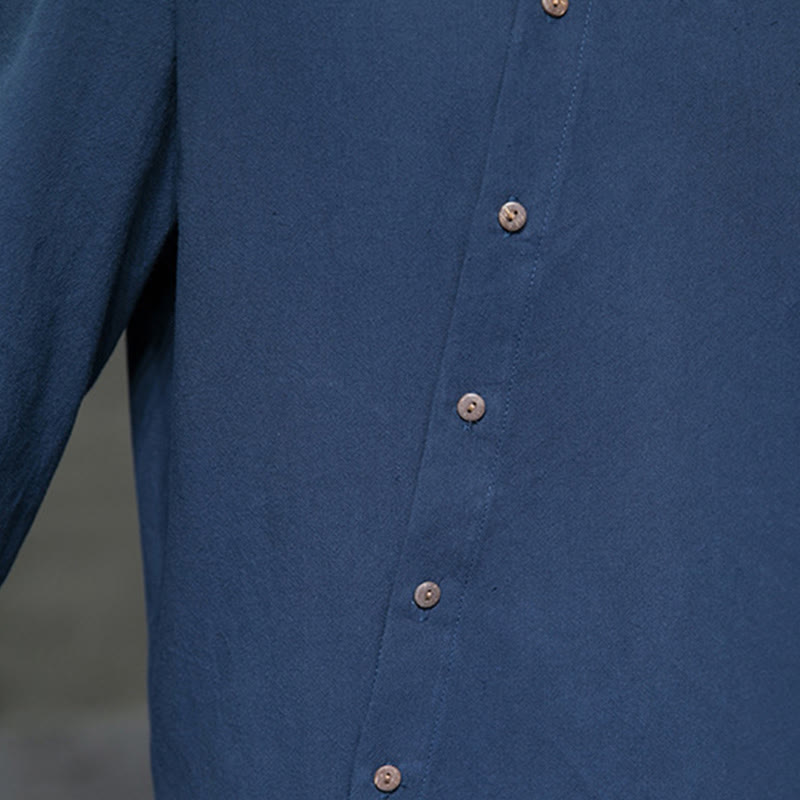 Camicia da uomo a maniche lunghe Buddha Stones con colletto alto e comoda camicia in cotone e lino - image 13