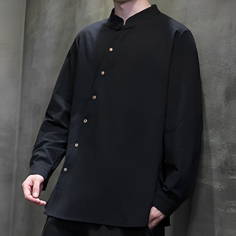 Camicia da uomo a maniche lunghe Buddha Stones con colletto alto e comoda camicia in cotone e lino - image 17