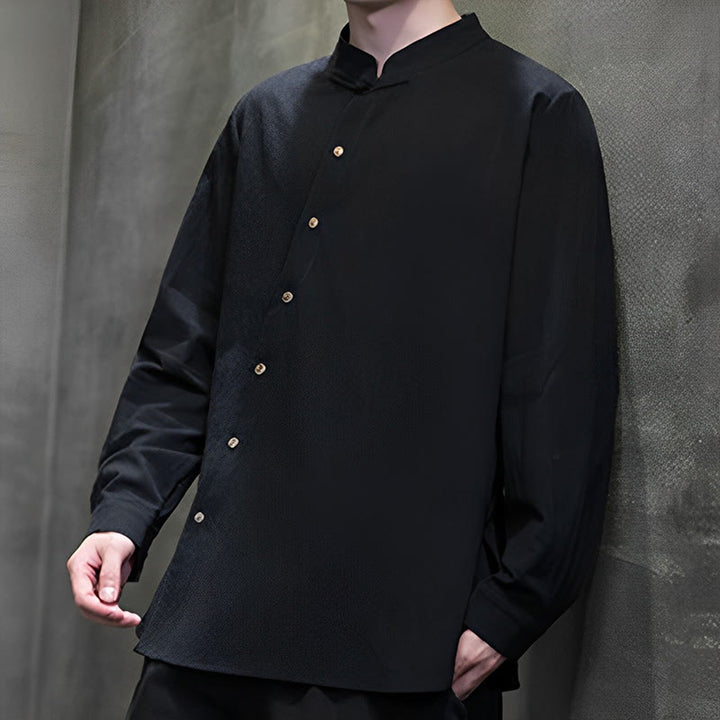Camicia da uomo a maniche lunghe Buddha Stones con colletto alto e comoda camicia in cotone e lino - image 17