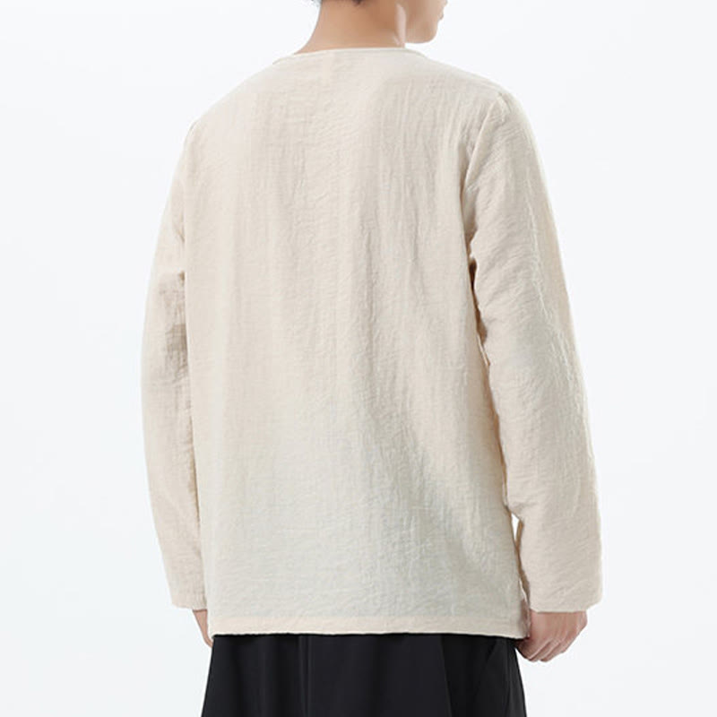 Camicia da uomo in cotone e lino con colletto rotondo e maniche lunghe Buddha Stones - image 16