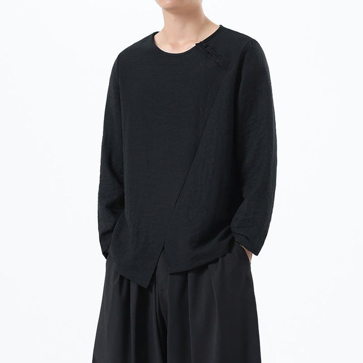 Camicia da uomo in cotone e lino con colletto rotondo e maniche lunghe Buddha Stones - image 29