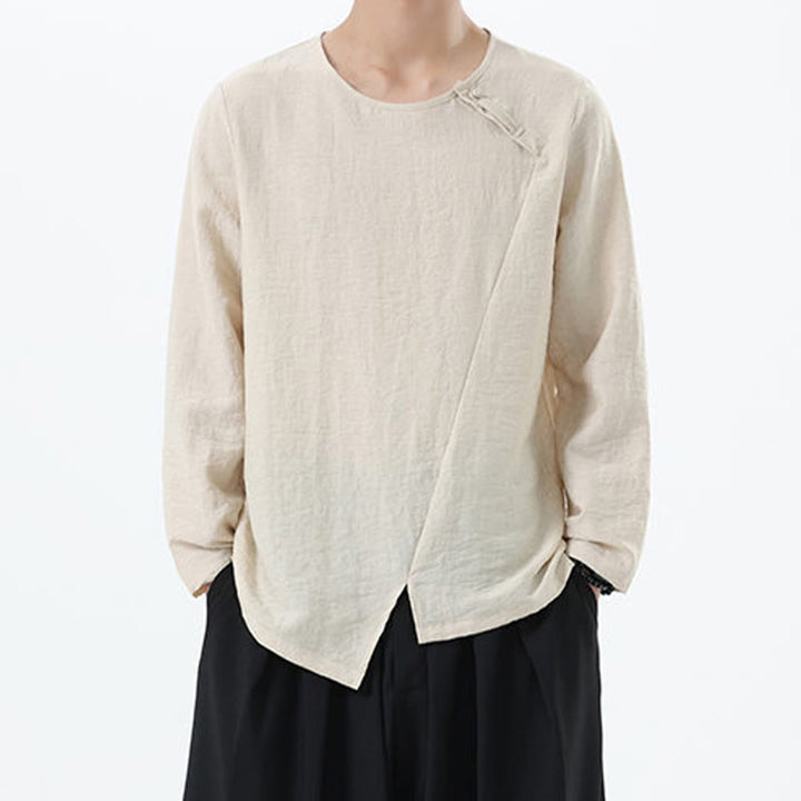 Camicia da uomo in cotone e lino con colletto rotondo e maniche lunghe Buddha Stones - PapayaWhip - US/UK/AU46, EU56 (5XL) - image 14