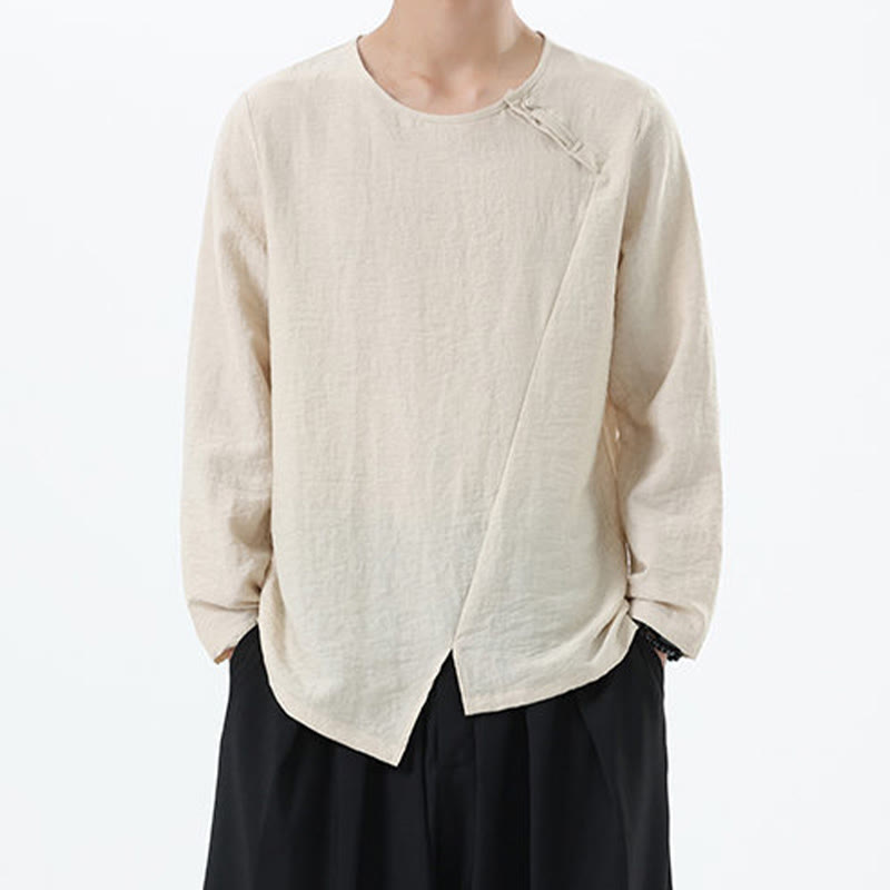 Camicia da uomo in cotone e lino con colletto rotondo e maniche lunghe Buddha Stones - PapayaWhip - US/UK/AU46, EU56 (5XL) - image 14