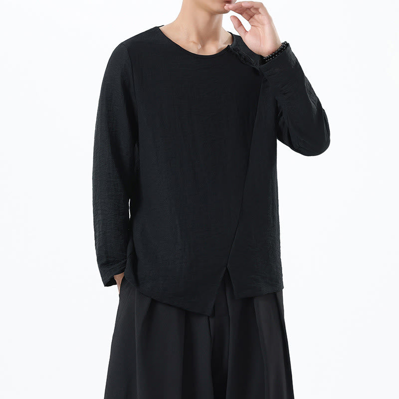 Camicia da uomo in cotone e lino con colletto rotondo e maniche lunghe Buddha Stones - image 27