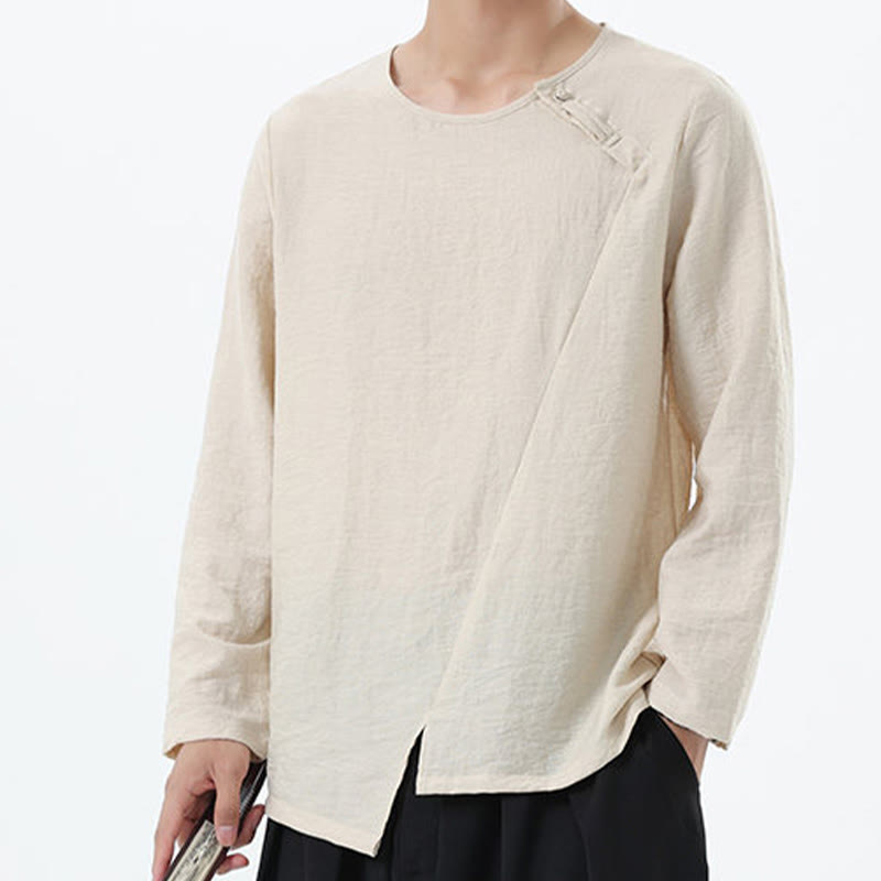 Camicia da uomo in cotone e lino con colletto rotondo e maniche lunghe Buddha Stones - image 17