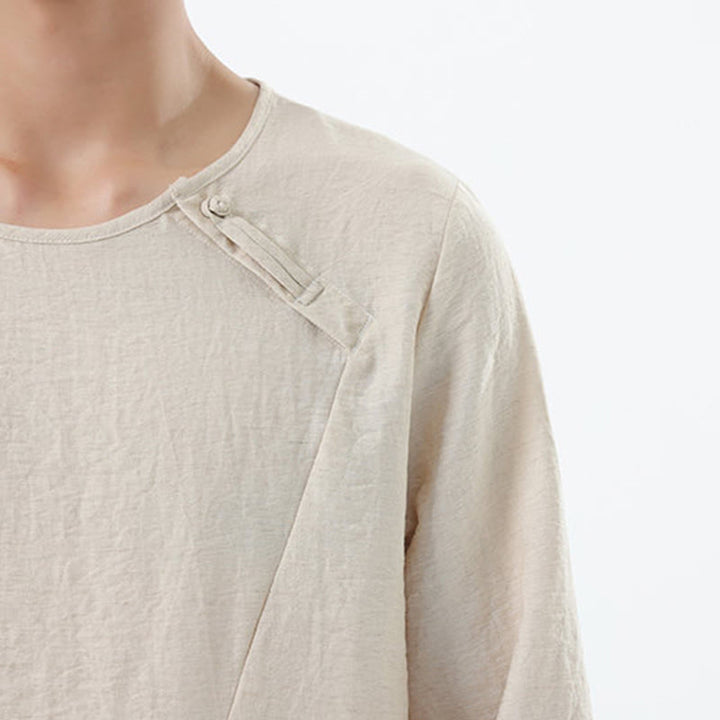 Camicia da uomo in cotone e lino con colletto rotondo e maniche lunghe Buddha Stones - image 23