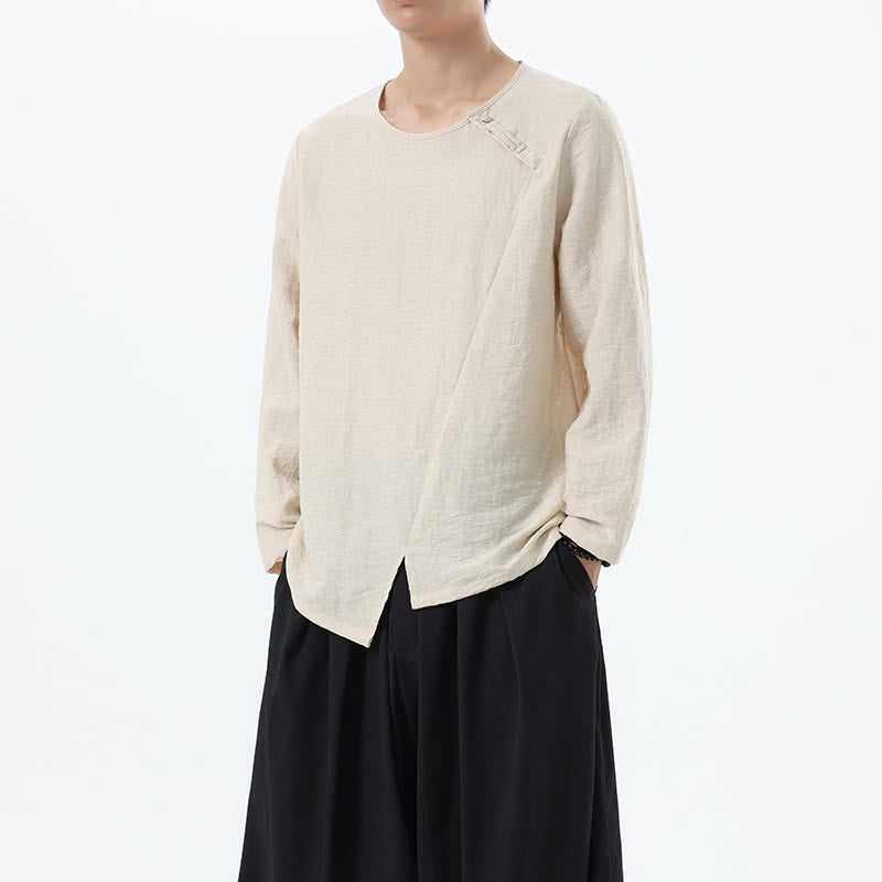 Camicia da uomo in cotone e lino con colletto rotondo e maniche lunghe Buddha Stones - image 15