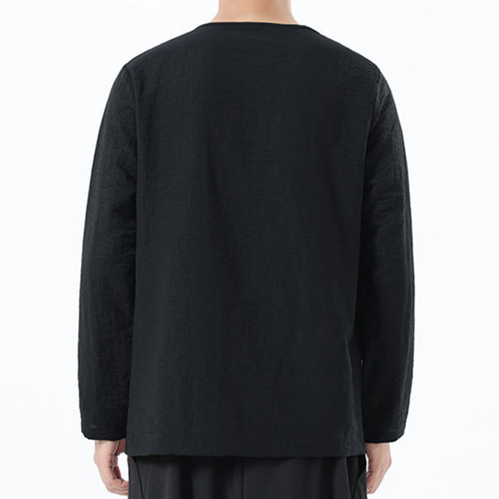 Camicia da uomo in cotone e lino con colletto rotondo e maniche lunghe Buddha Stones - image 28