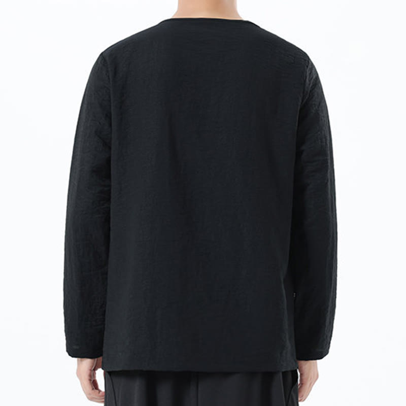 Camicia da uomo in cotone e lino con colletto rotondo e maniche lunghe Buddha Stones - image 28