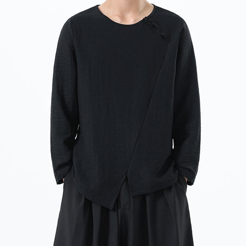 Camicia da uomo in cotone e lino con colletto rotondo e maniche lunghe Buddha Stones - Nero - US/UK/AU46, EU56 (5XL) - image 26