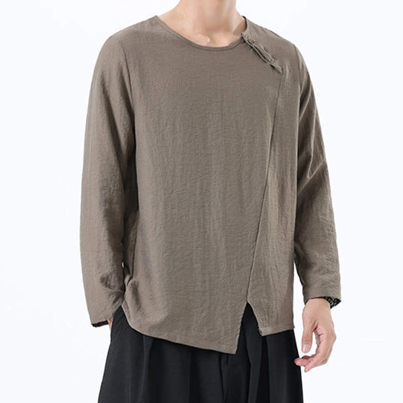 Camicia da uomo in cotone e lino con colletto rotondo e maniche lunghe Buddha Stones - image 3