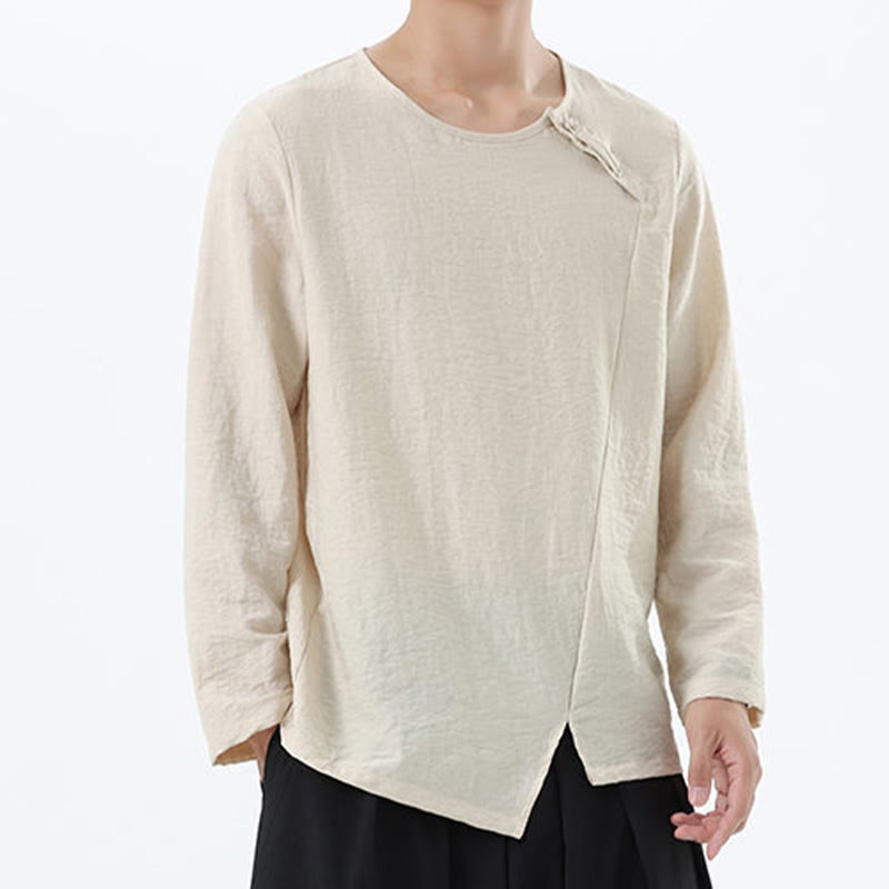 Camicia da uomo in cotone e lino con colletto rotondo e maniche lunghe Buddha Stones - image 20