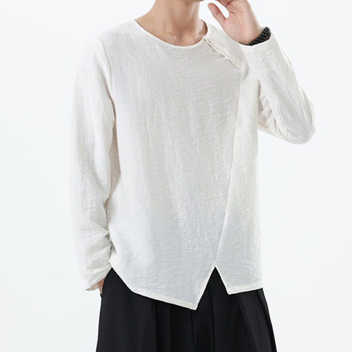 Camicia da uomo in cotone e lino con colletto rotondo e maniche lunghe Buddha Stones - image 10