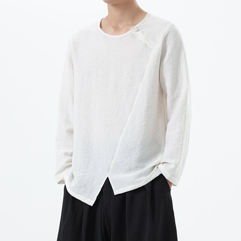 Camicia da uomo in cotone e lino con colletto rotondo e maniche lunghe Buddha Stones - image 11