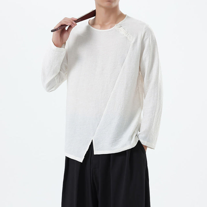 Camicia da uomo in cotone e lino con colletto rotondo e maniche lunghe Buddha Stones - image 12