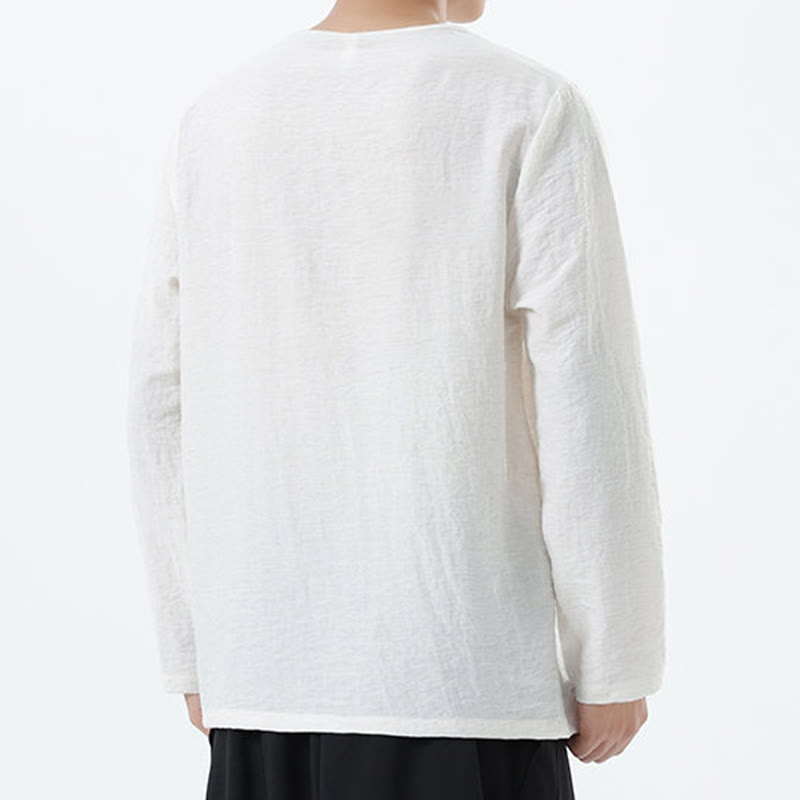 Camicia da uomo in cotone e lino con colletto rotondo e maniche lunghe Buddha Stones - image 8