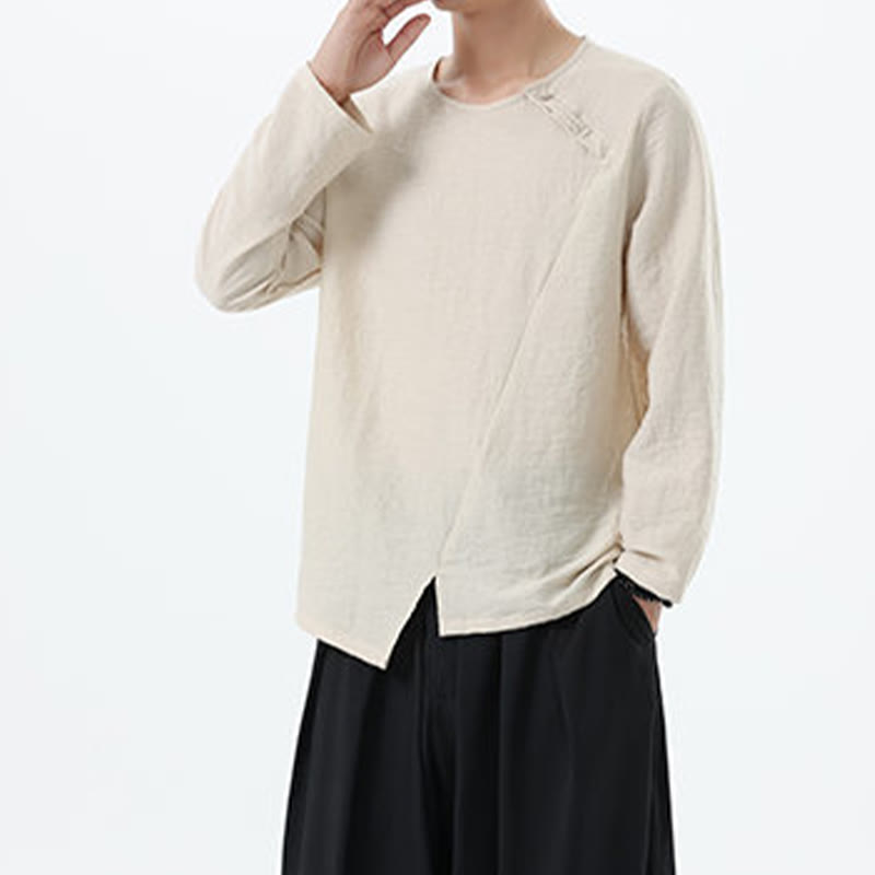 Camicia da uomo in cotone e lino con colletto rotondo e maniche lunghe Buddha Stones - image 19