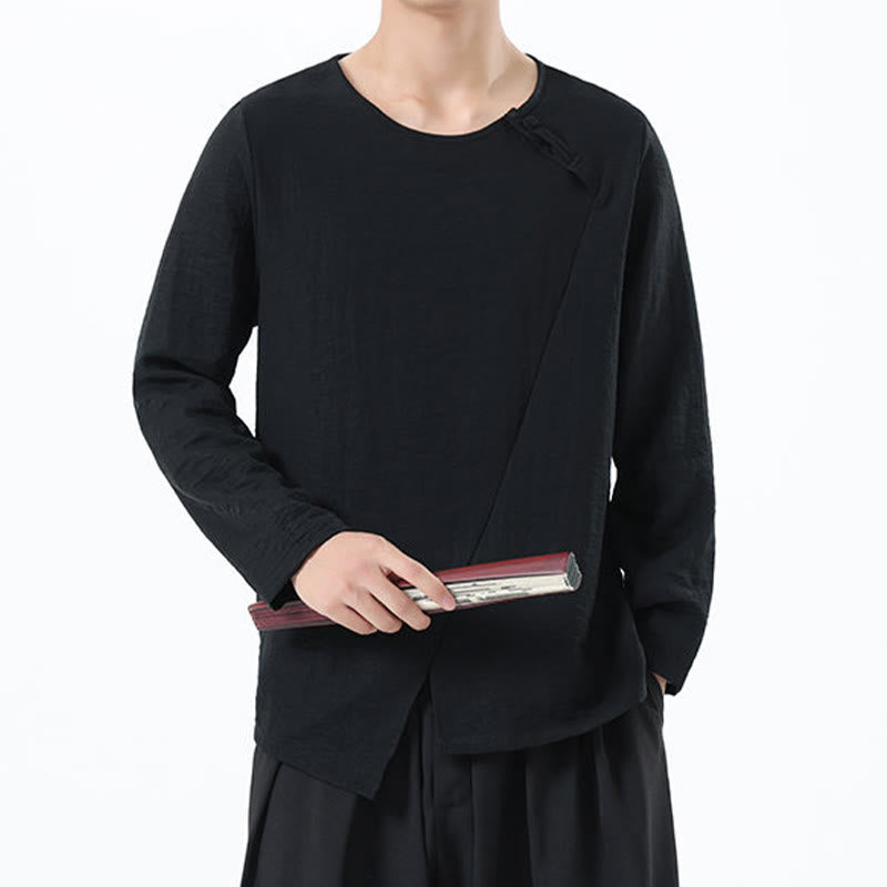 Camicia da uomo in cotone e lino con colletto rotondo e maniche lunghe Buddha Stones - image 32