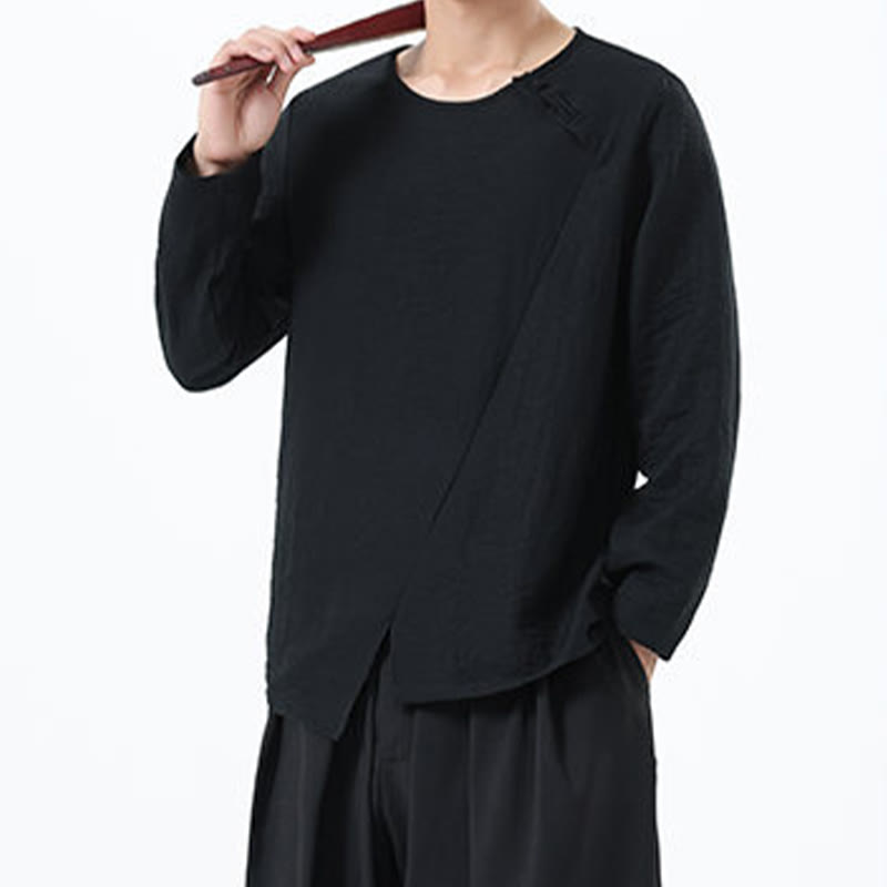 Camicia da uomo in cotone e lino con colletto rotondo e maniche lunghe Buddha Stones - image 30