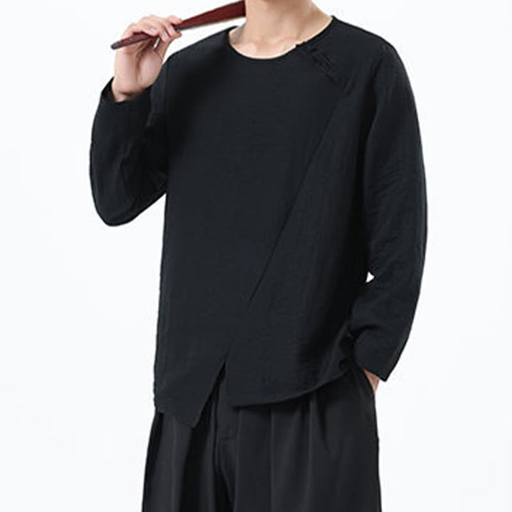 Camicia da uomo in cotone e lino con colletto rotondo e maniche lunghe Buddha Stones - image 30