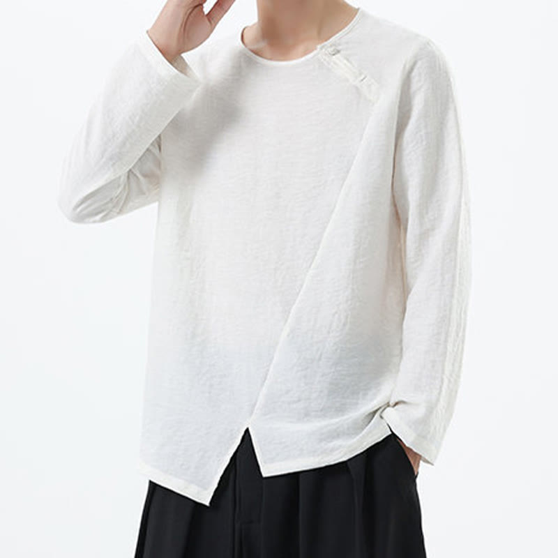 Camicia da uomo in cotone e lino con colletto rotondo e maniche lunghe Buddha Stones - image 13