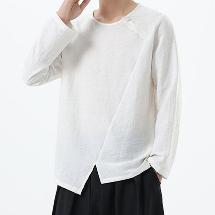 Camicia da uomo in cotone e lino con colletto rotondo e maniche lunghe Buddha Stones - image 13