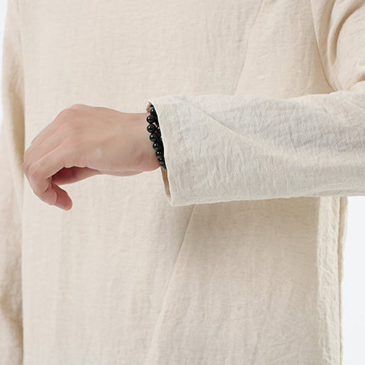 Camicia da uomo in cotone e lino con colletto rotondo e maniche lunghe Buddha Stones - image 25