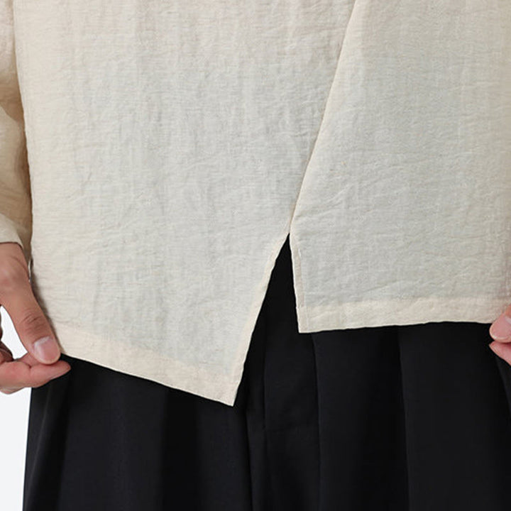 Camicia da uomo in cotone e lino con colletto rotondo e maniche lunghe Buddha Stones - image 24