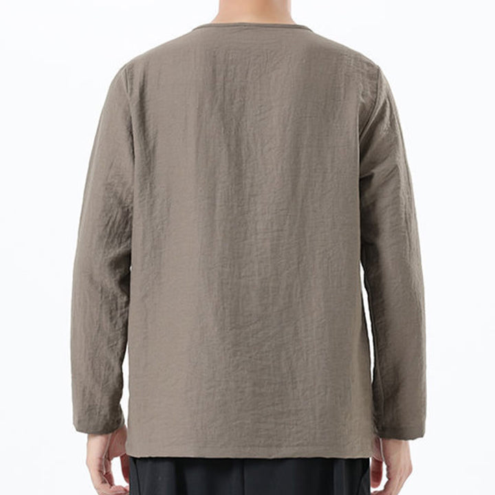 Camicia da uomo in cotone e lino con colletto rotondo e maniche lunghe Buddha Stones - image 2