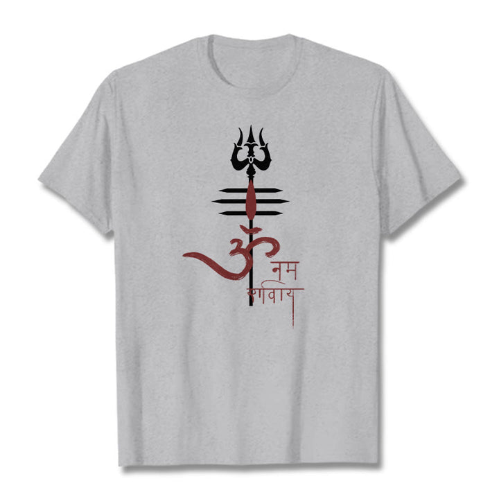 T-shirt in cotone con tridente Buddha Stones OM NAMAH SHIVAYA - Grigio chiaro - 2XL - image 0