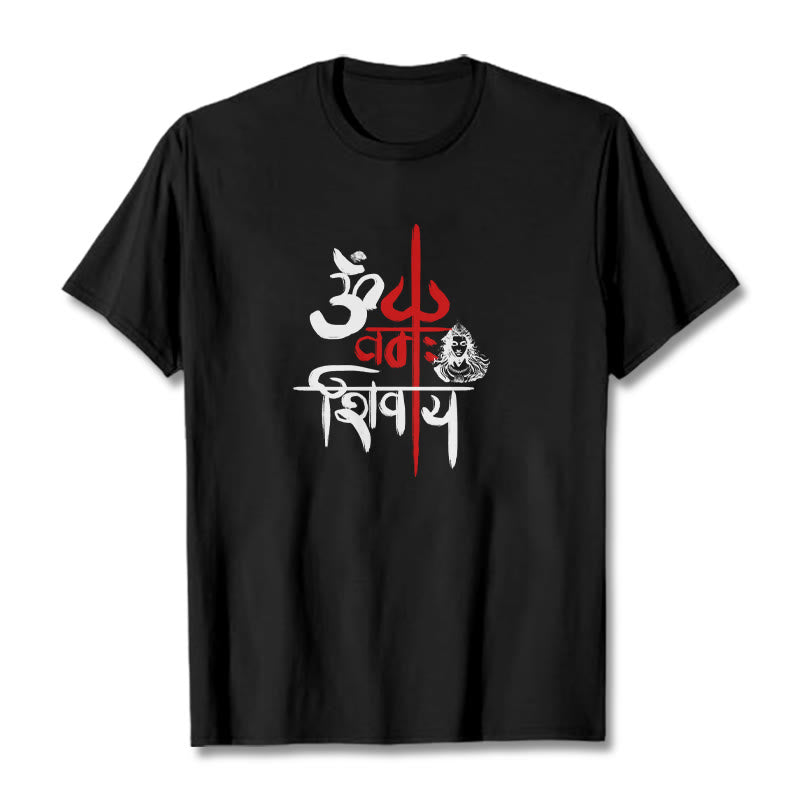 Maglietta in cotone con tridente rosso Buddha Stones OM NAMAH SHIVAYA - Nero - 2XL - image 0