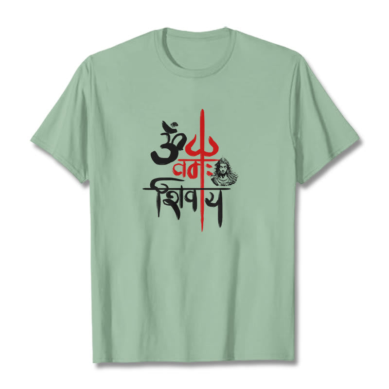 Maglietta in cotone con tridente rosso Buddha Stones OM NAMAH SHIVAYA - Verde pallido - 2XL - image 12