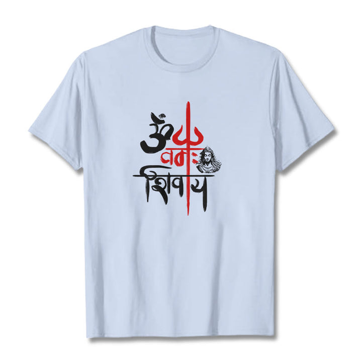 Maglietta in cotone con tridente rosso Buddha Stones OM NAMAH SHIVAYA - Ciano chiaro - 2XL - image 16