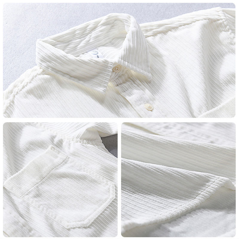 Camicia casual in velluto a coste con taschino e colletto rovesciato a maniche lunghe da uomo Buddha Stones