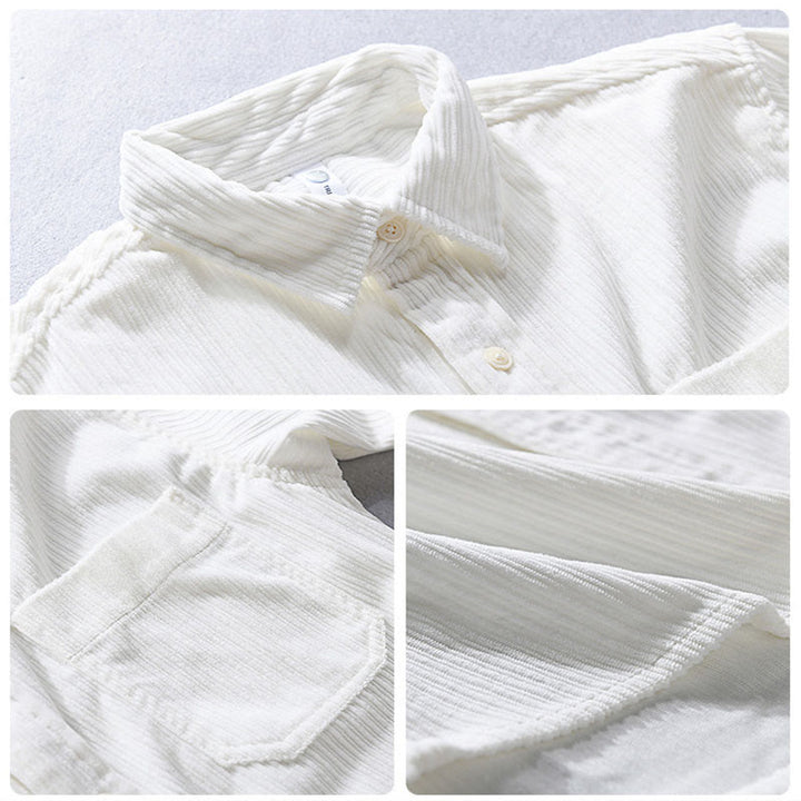 Camicia casual in velluto a coste con taschino e colletto rovesciato a maniche lunghe da uomo Buddha Stones