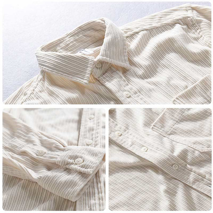 Camicia casual in velluto a coste con taschino e colletto rovesciato a maniche lunghe da uomo Buddha Stones