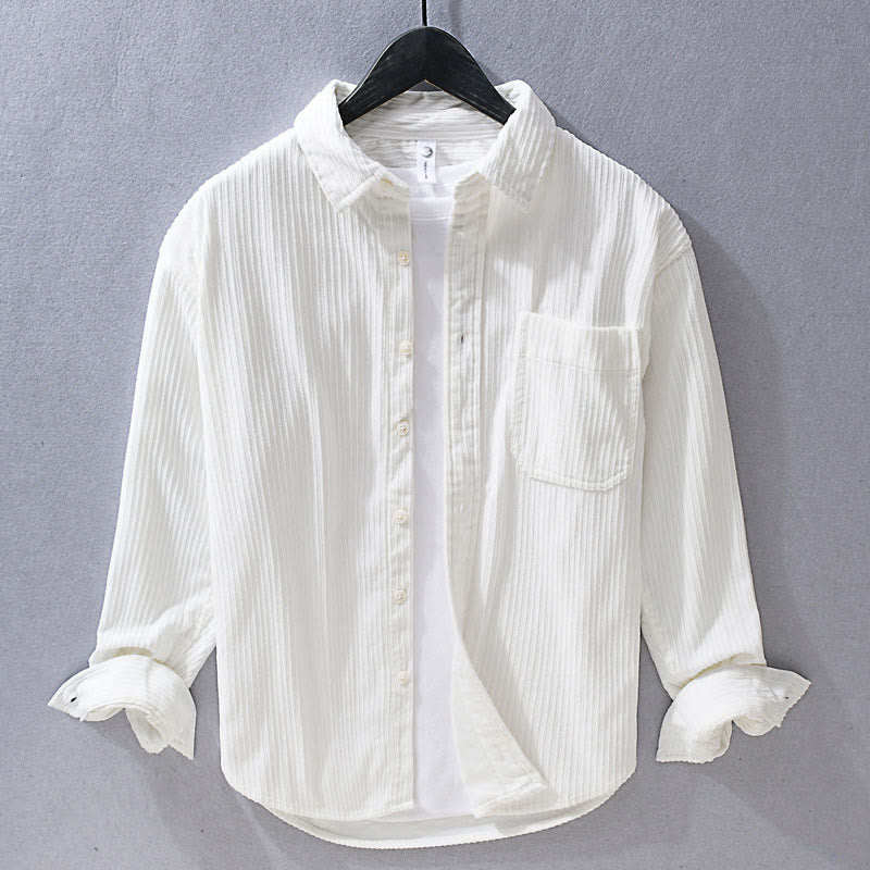 Camicia casual in velluto a coste con taschino e colletto rovesciato a maniche lunghe da uomo Buddha Stones - Bianco - US/UK/AU42, EU52 (3XL) - image 9