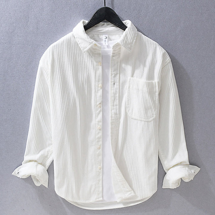 Camicia casual in velluto a coste con taschino e colletto rovesciato a maniche lunghe da uomo Buddha Stones - Bianco - US/UK/AU42, EU52 (3XL) - image 9