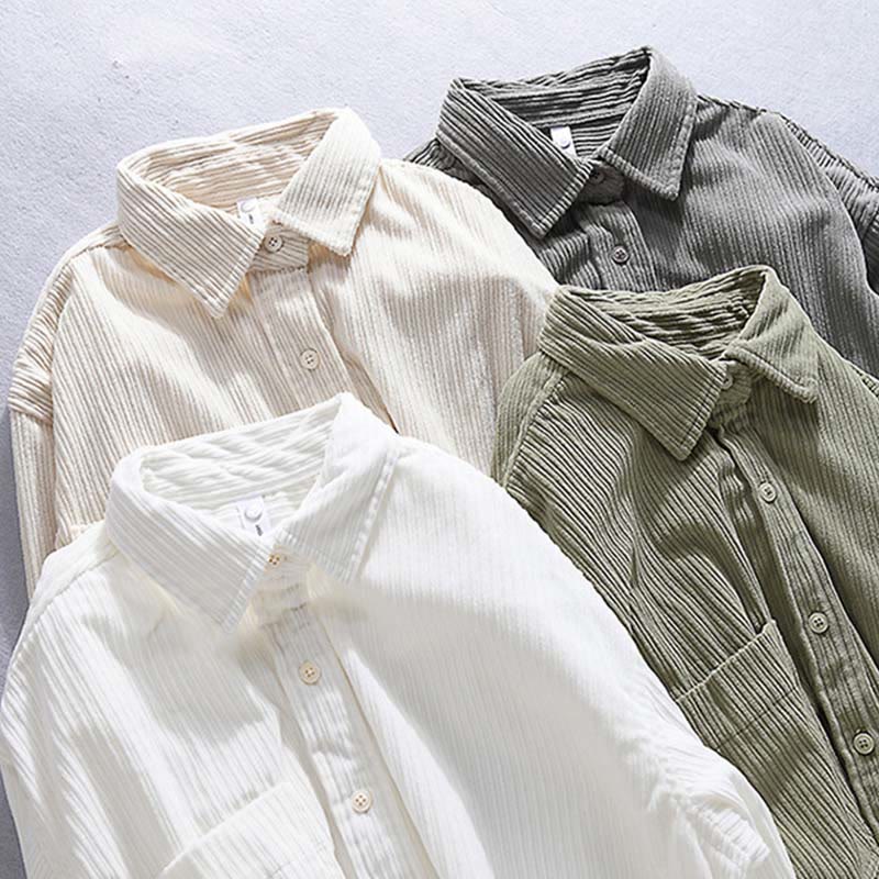 Camicia casual in velluto a coste con taschino e colletto rovesciato a maniche lunghe da uomo Buddha Stones - image 1