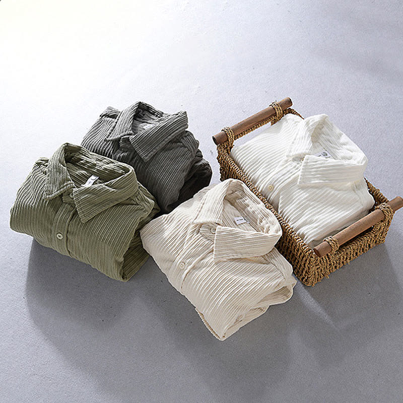 Camicia casual in velluto a coste con taschino e colletto rovesciato a maniche lunghe da uomo Buddha Stones - image 11