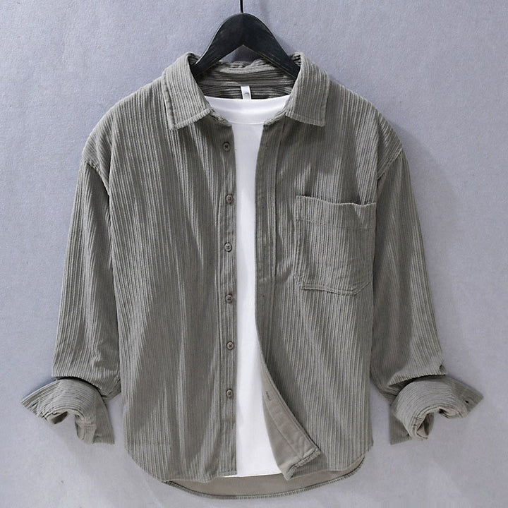 Camicia casual in velluto a coste con taschino e colletto rovesciato a maniche lunghe da uomo Buddha Stones - Grigio tenue - US/UK/AU42, EU52 (3XL) - image 0