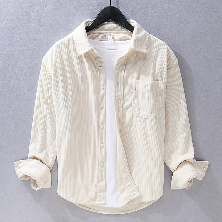 Camicia casual in velluto a coste con taschino e colletto rovesciato a maniche lunghe da uomo Buddha Stones