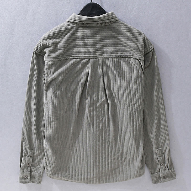 Camicia casual in velluto a coste con taschino e colletto rovesciato a maniche lunghe da uomo Buddha Stones - image 2