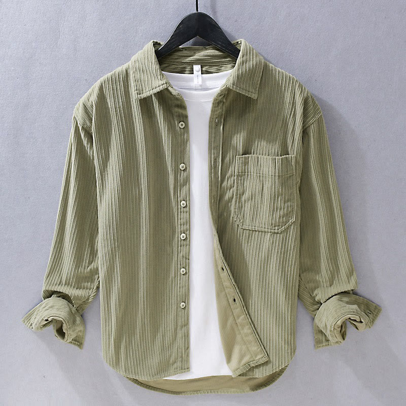 Camicia casual in velluto a coste con taschino e colletto rovesciato a maniche lunghe da uomo Buddha Stones