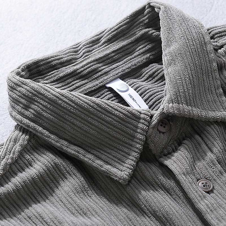 Camicia casual in velluto a coste con taschino e colletto rovesciato a maniche lunghe da uomo Buddha Stones
