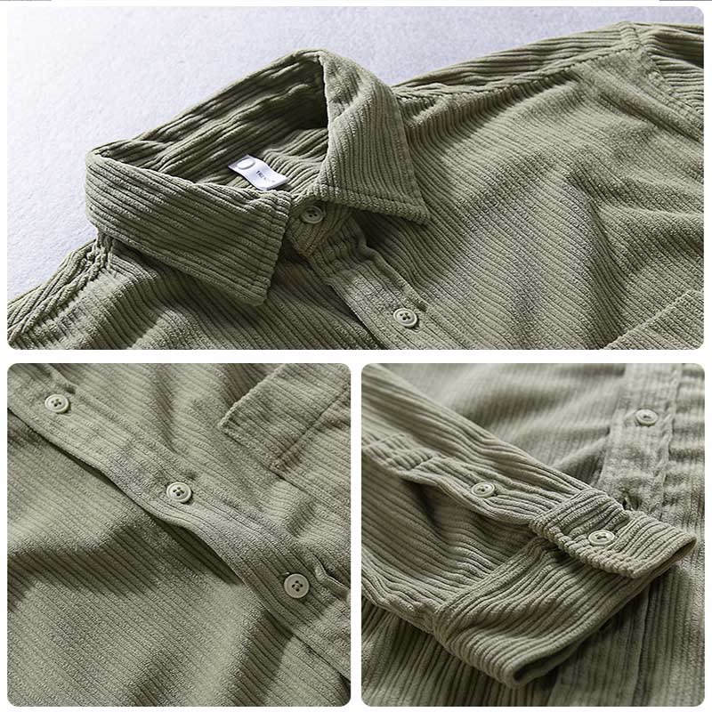 Camicia casual in velluto a coste con taschino e colletto rovesciato a maniche lunghe da uomo Buddha Stones - image 6